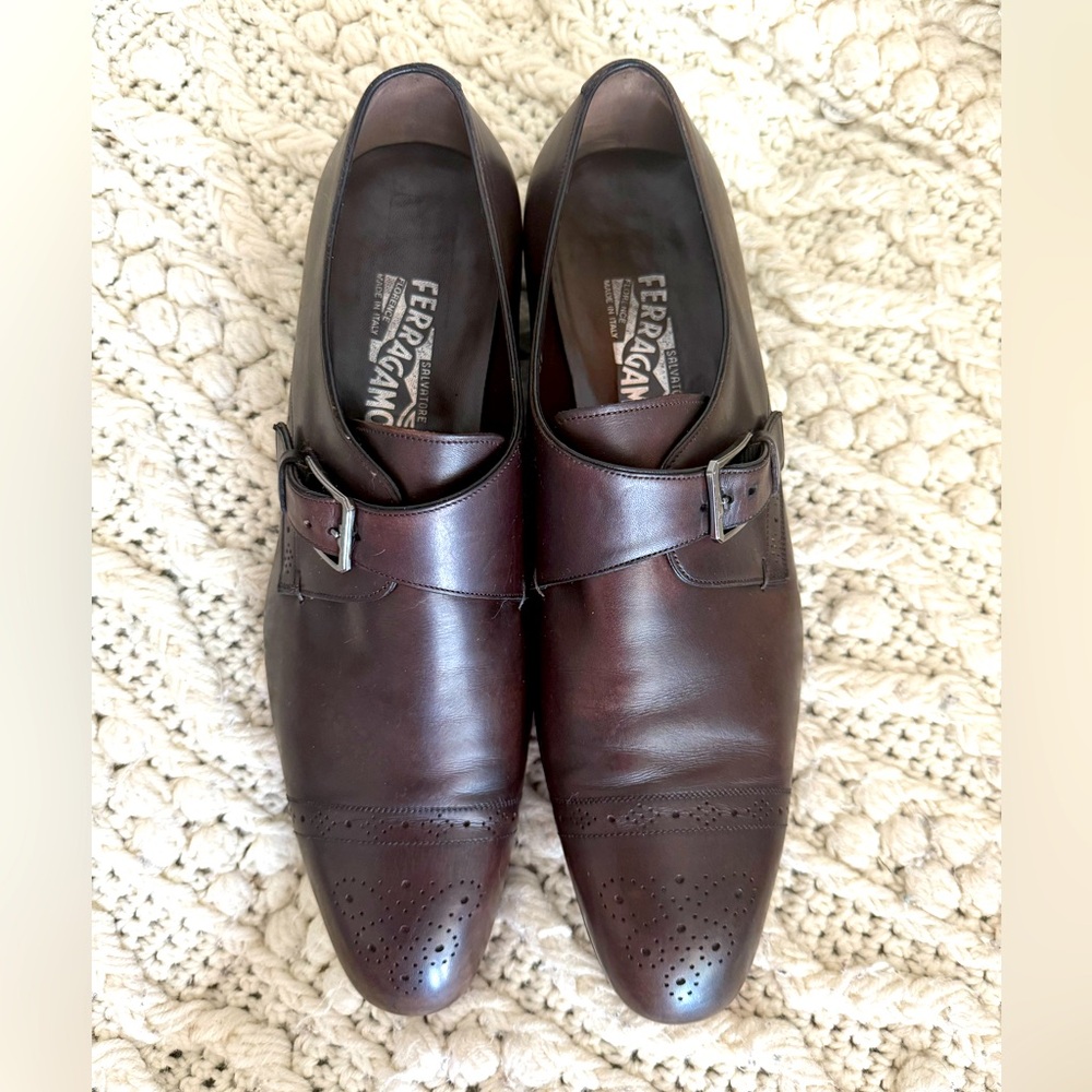Salvatore Ferragamo TRAMEZZA Filosofo Monk Strap Shoes Brown Sz 11 1/2